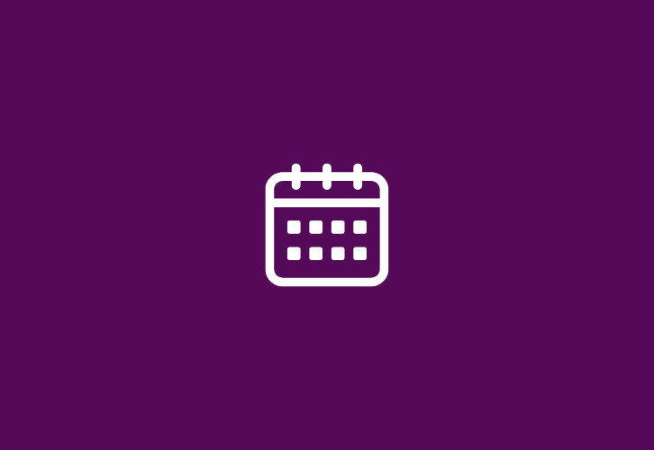 Lila bakgrund med en vit symbol som visar en kalender