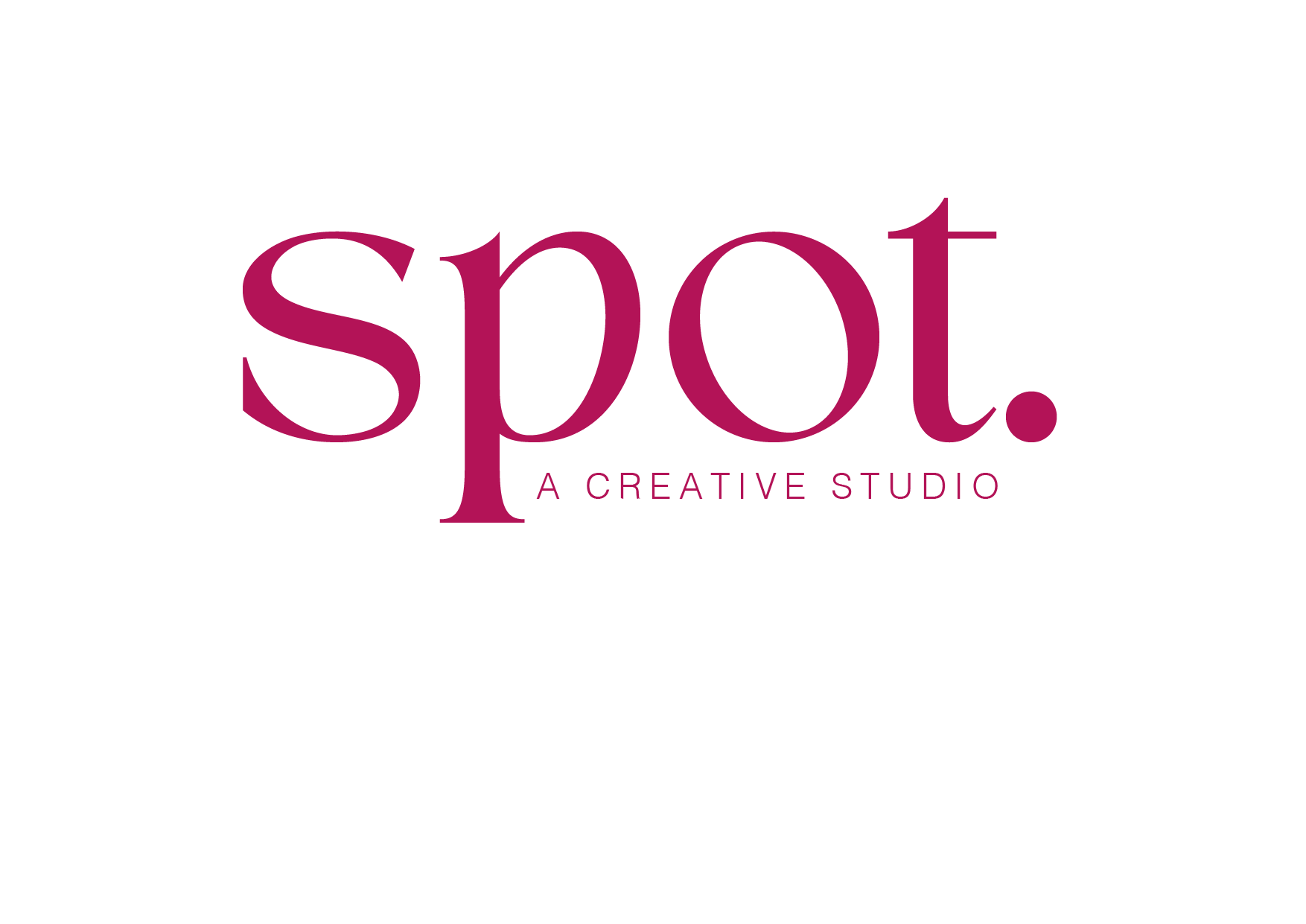 En logotyp för företaget spot. creative studio som är skrivet i en lila/rosa färg där spot. står högst upp och a creative studio under.